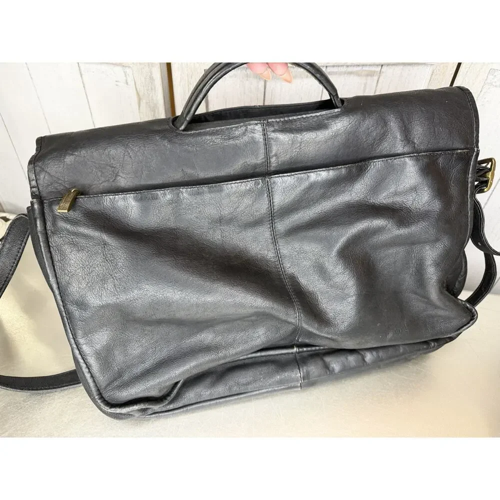 Vintage Wilsons Leather Messenger Bag Briefcase Handle Shoulder Strap Black